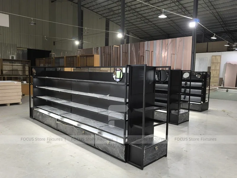 Black Stepped Cosmetics Gondola Display