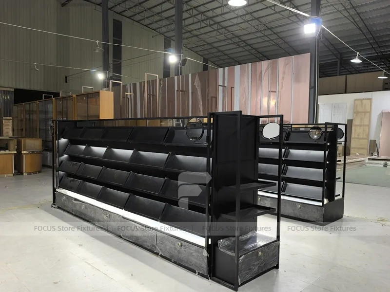 Black Stepped Cosmetics Gondola Display
