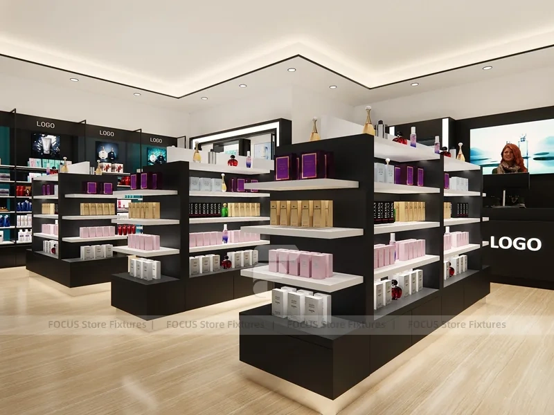 Black White Beauty Store Shelving Layout