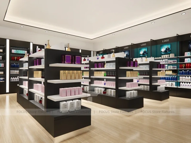 Black White Beauty Store Shelving Layout