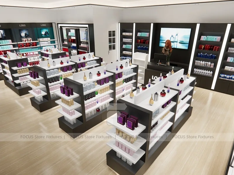 Black White Beauty Store Shelving Layout
