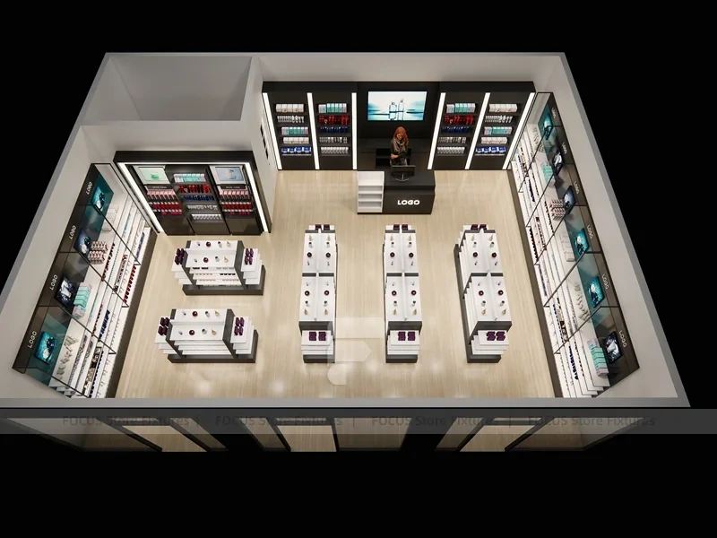 Black White Beauty Store Shelving Layout