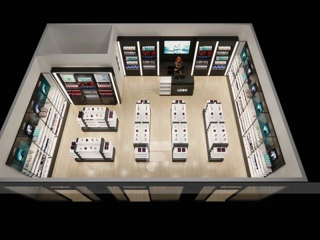 Black White Beauty Store Shelving Layout
