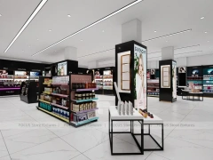 Black White Cosmetics Aisle with Glass Table