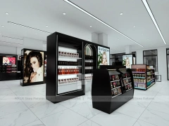 Black White Cosmetics Aisle with Glass Table