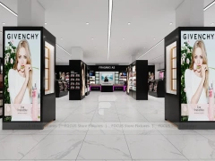 Black White Cosmetics Aisle with Glass Table