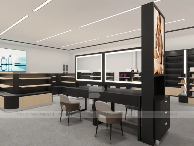 Black White Cosmetics Retail Shelving Layout