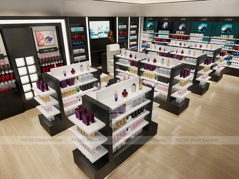 Black White Cosmetics Retail Shelving Layout