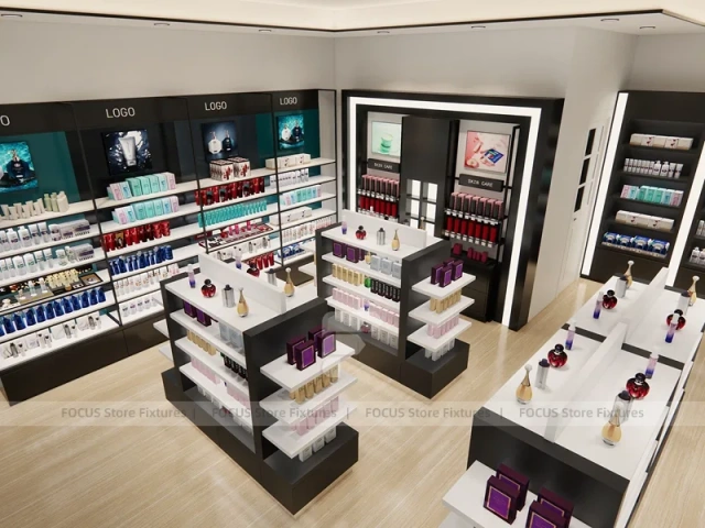 Black White Cosmetics Retail Shelving Layout