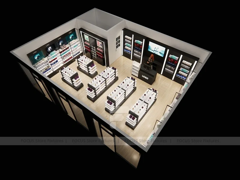 Black White Cosmetics Retail Shelving Layout