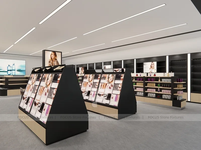 Black White Cosmetics Retail Shelving Layout