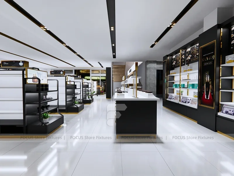 Black White Cosmetics Store Aisle Layout
