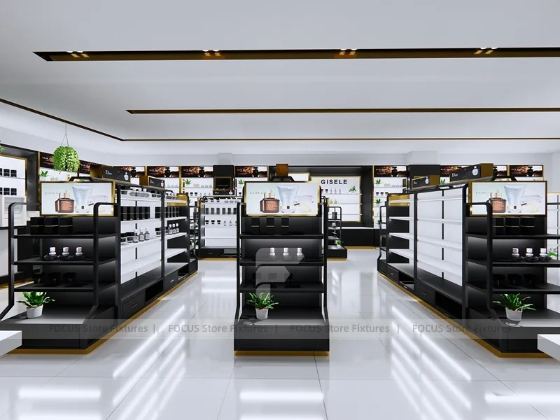 Black White Cosmetics Store Aisle Layout