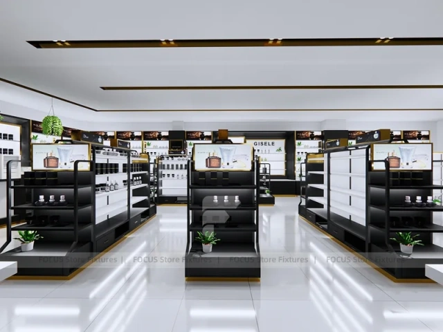 Black White Cosmetics Store Aisle Layout