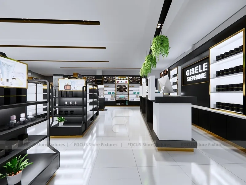 Black White Cosmetics Store Aisle Layout