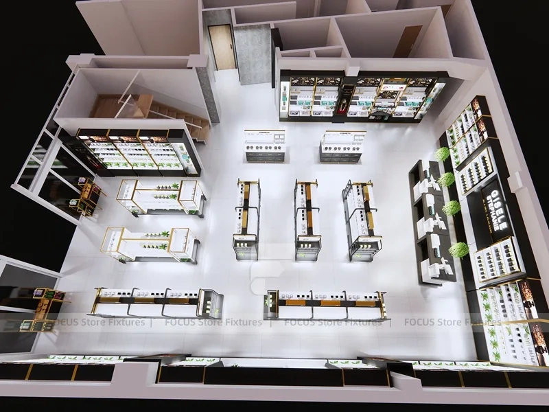 Black White Cosmetics Store Aisle Layout
