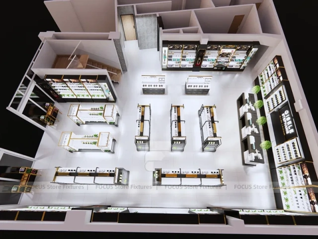 Black White Cosmetics Store Aisle Layout