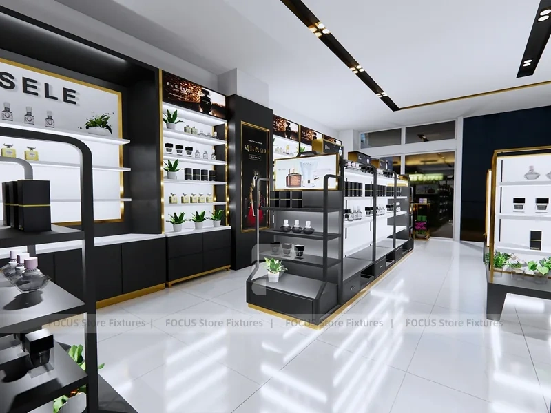 Black White Cosmetics Store Aisle Layout