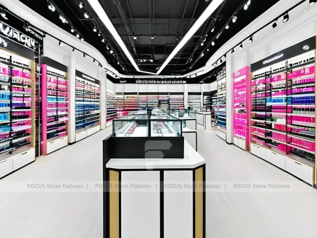 Black White Cosmetics Store with Central Checkout