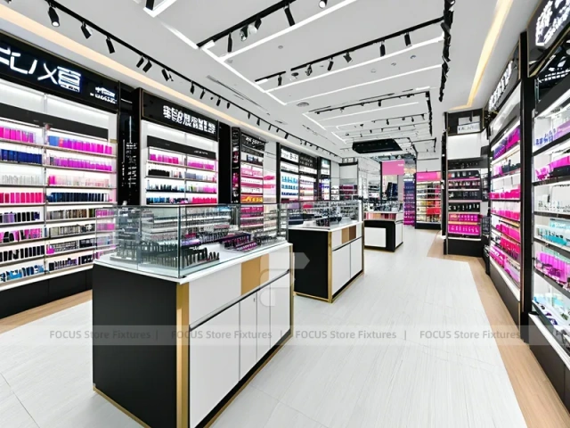 Black White Cosmetics Store with Central Checkout