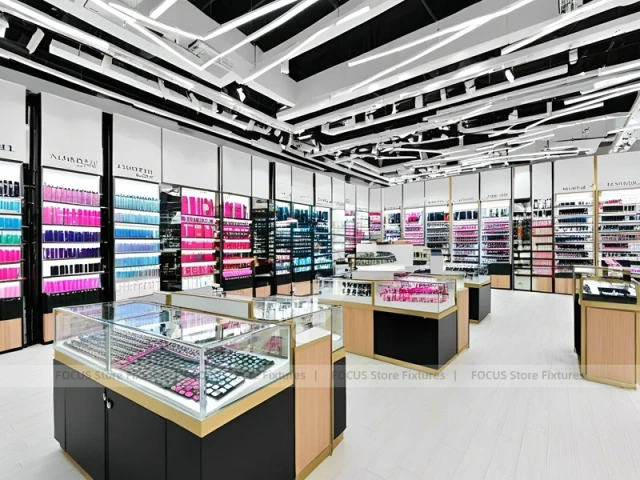Black White Cosmetics Store with Central Checkout