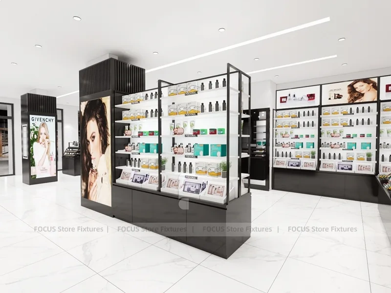 Black White Cosmetics Wall and Gondola Display