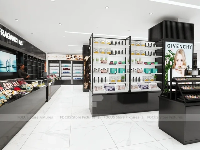 Black White Cosmetics Wall and Gondola Display