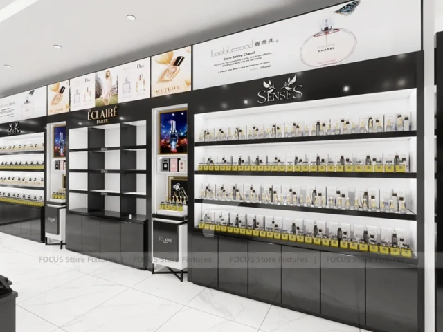 Black White Cosmetics Wall and Gondola Display