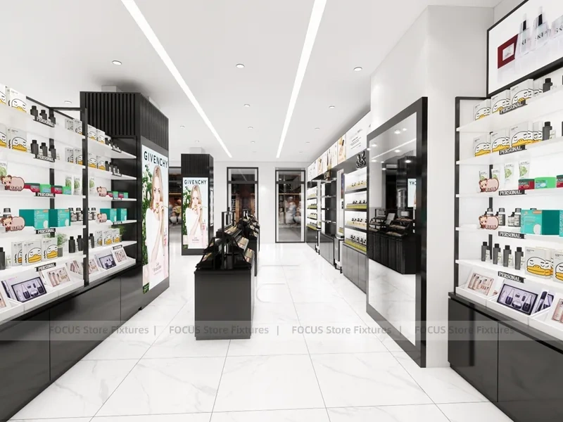 Black White Cosmetics Wall and Gondola Display