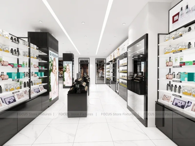 Black White Cosmetics Wall and Gondola Display