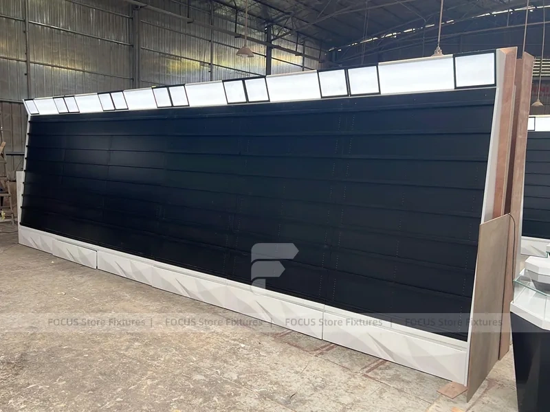 Black White Curved Mobile Phone Store Counter