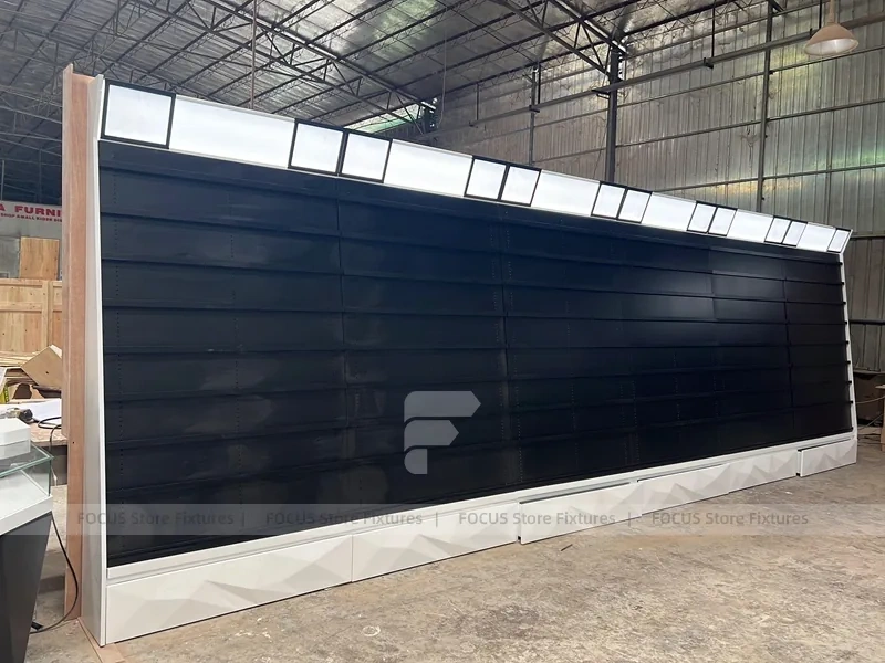 Black White Curved Mobile Phone Store Counter