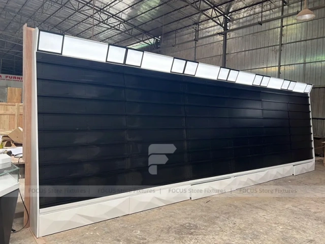 Black White Curved Mobile Phone Store Counter