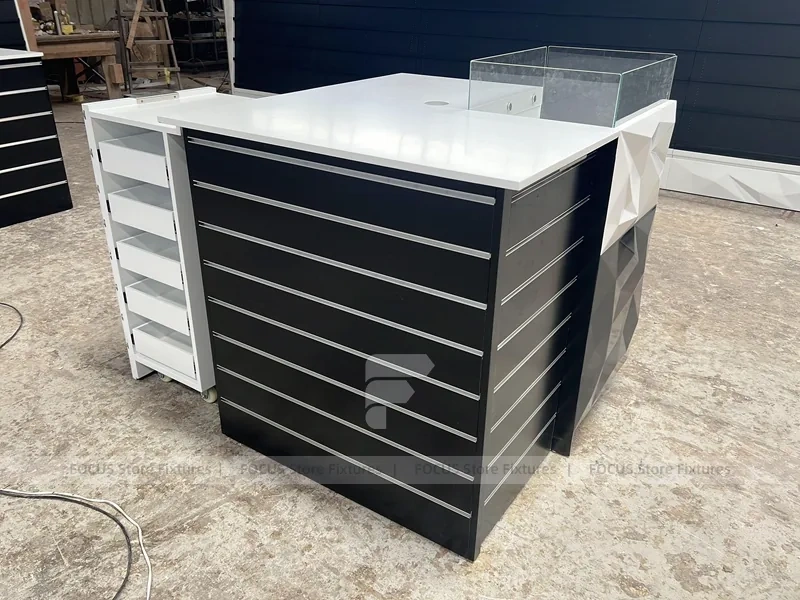 Black White Curved Mobile Phone Store Counter