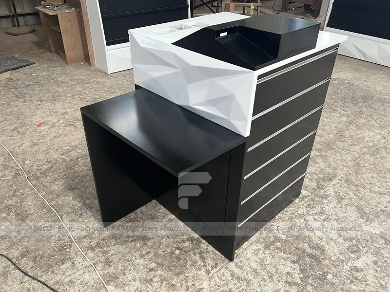 Black White Curved Mobile Phone Store Counter
