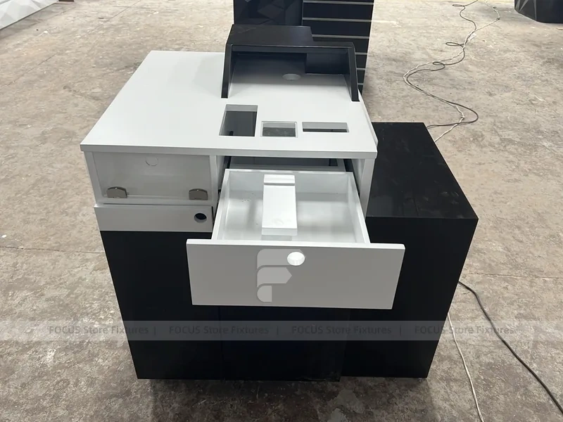 Black White Curved Mobile Phone Store Counter