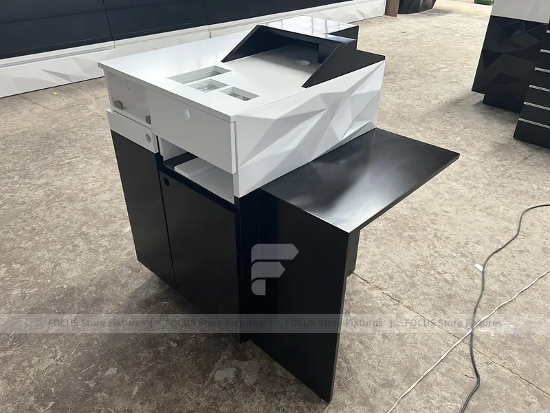 Black White Curved Mobile Phone Store Counter