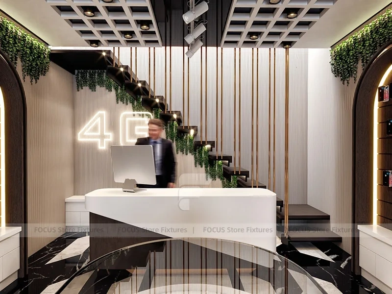Black White Marble Phone Reception Counter