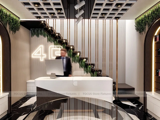 Black White Marble Phone Reception Counter