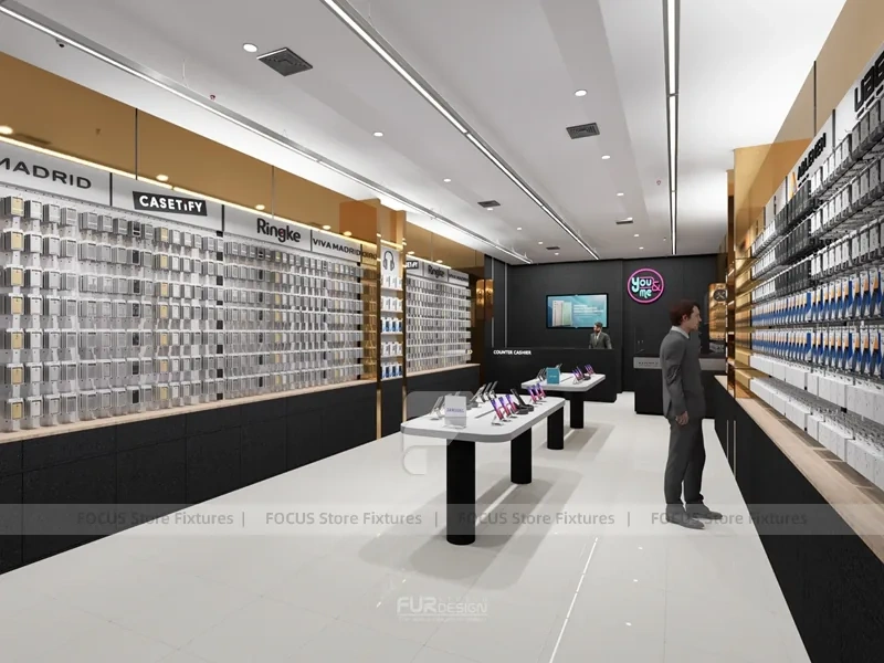 Black Wood Mobile Accessories Store Interior