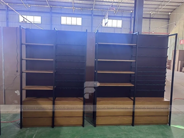 Black Wood Mobile Phone Shelving Rack Set