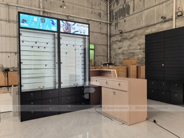 Black Wood Phone Slatwall Counter Fixture