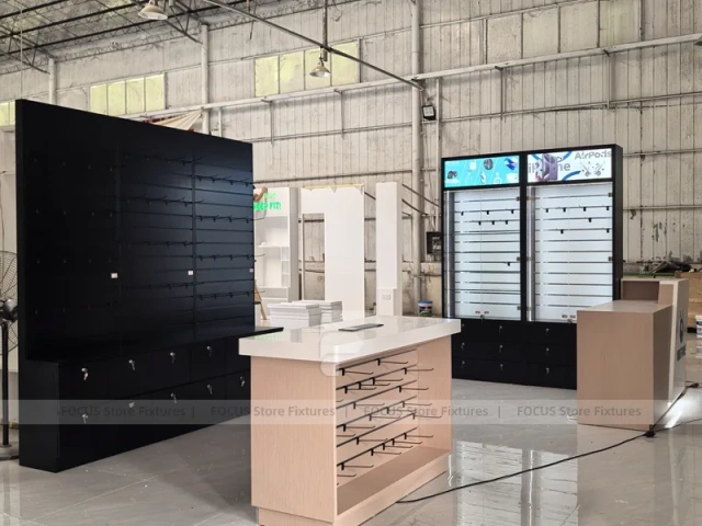 Black Wood Phone Slatwall Counter Fixture