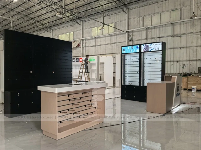 Black Wood Phone Slatwall Counter Fixture
