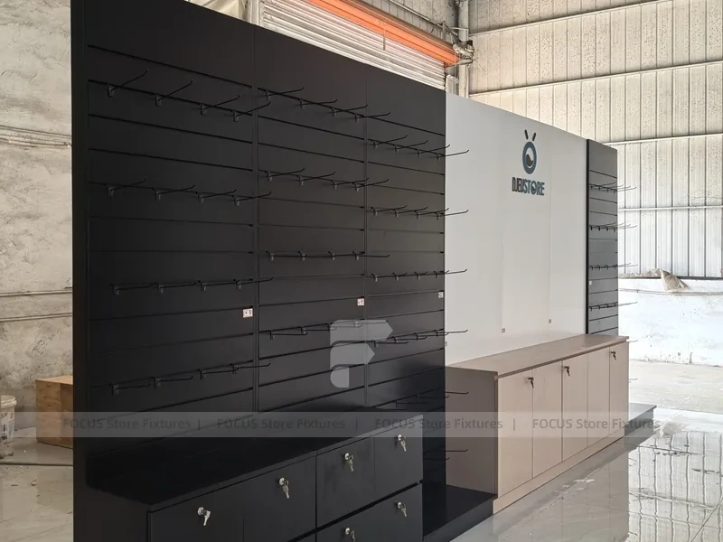 Black Wood Phone Slatwall Counter Fixture