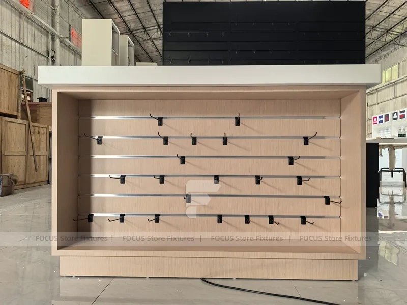Black Wood Phone Slatwall Counter Fixture