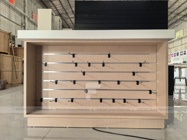 Black Wood Phone Slatwall Counter Fixture