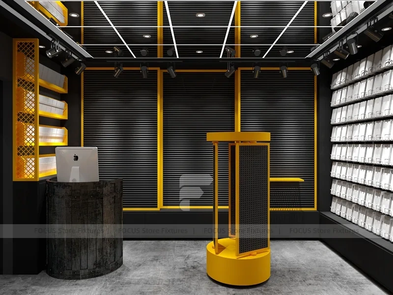Black Yellow Mobile Accessories Store Interior