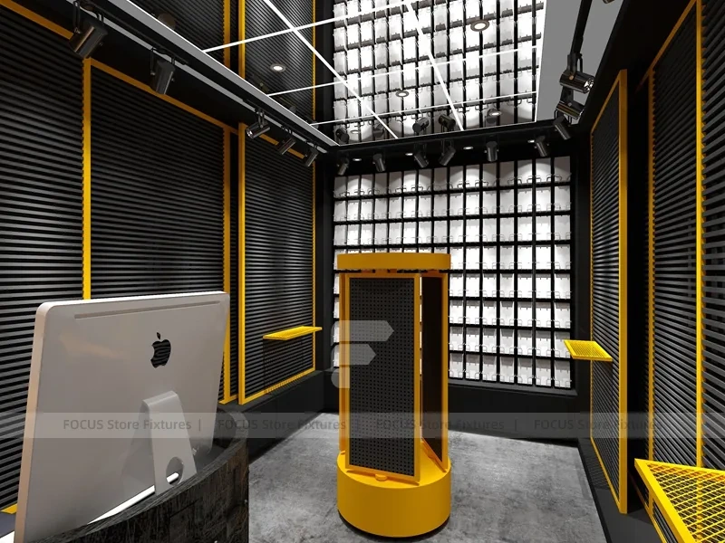 Black Yellow Mobile Accessories Store Interior