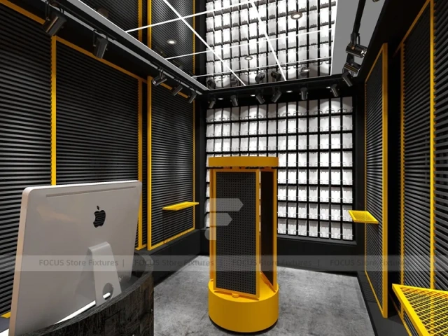 Black Yellow Mobile Accessories Store Interior
